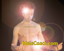 top half of naked man with light emanating from mind and between legs