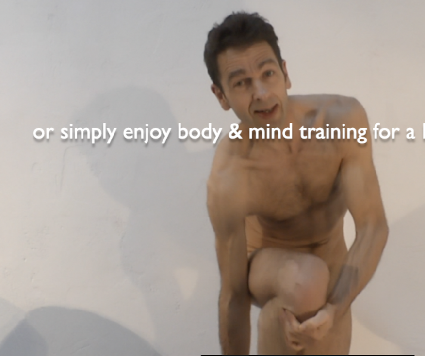 naked personal trainer taking trousers off