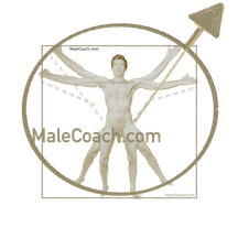 male coach logo in style of vitruvian man 